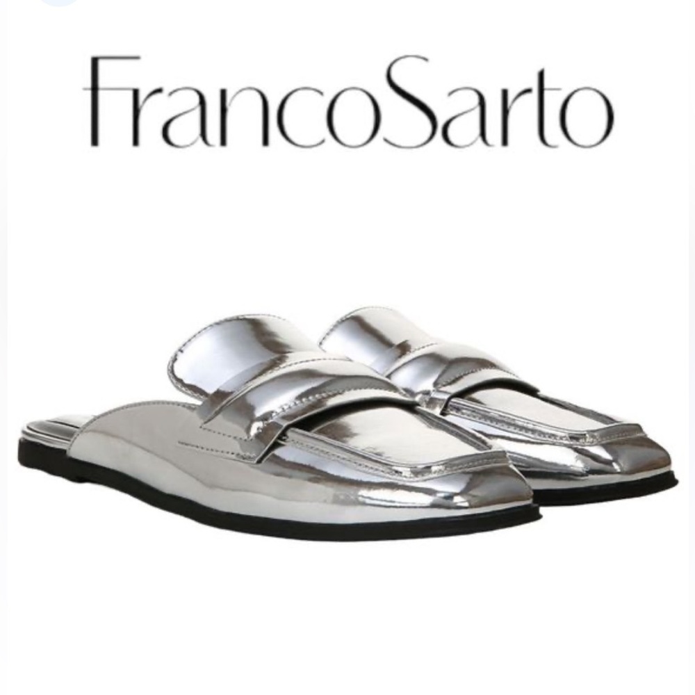 🆕FRANCO SARTO Duval-mule Mules Women's Shoes In Silver Faux Leather, Size 8.5M